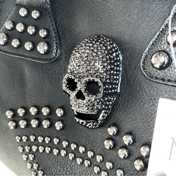 ☠️ Skull Studded Punk Moto Black Tote Crossbody Bag - Picture 11 of 16
